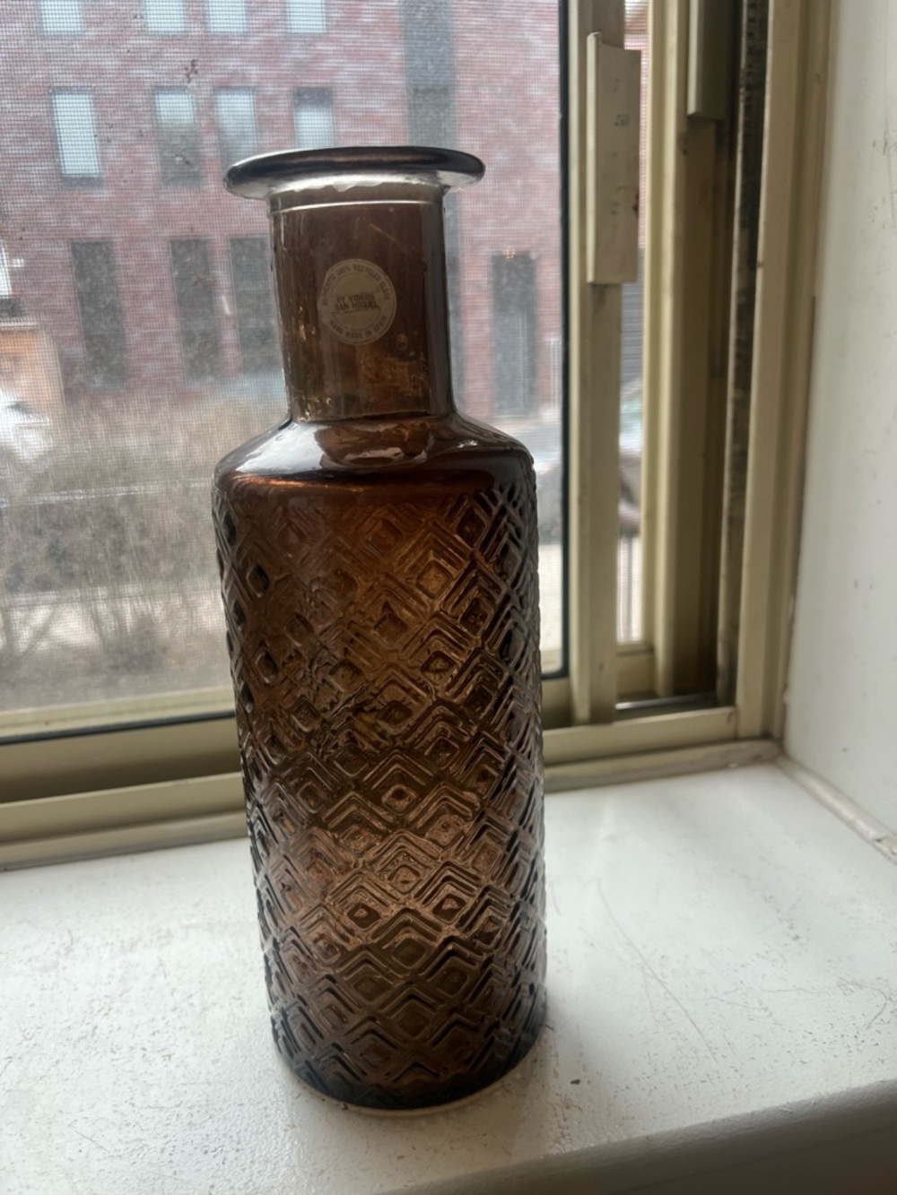 Amber Textured Glass Decorative Vase Handmade in Spain